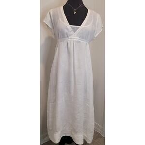 Eileen Fisher White Linen Empire Waist Dress PL Romantic Coastal Luxe Feminine